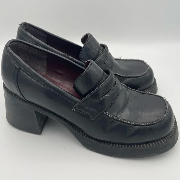 Women's Black Chunky Heel Loafers Bongo - Picture 3 of 8